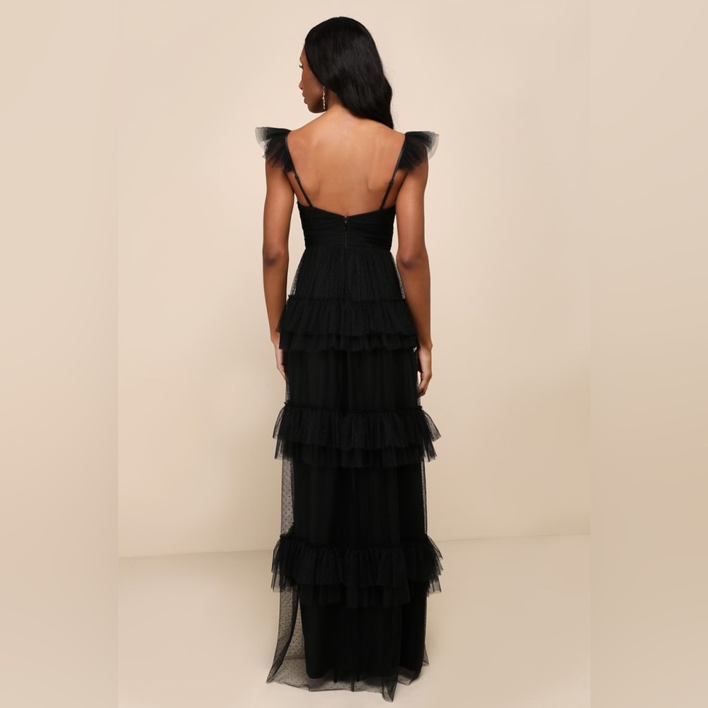 Lulu's Pure Radiance Black Mesh Swiss Dot Tiered Maxi Dress - Picture 5 of 8